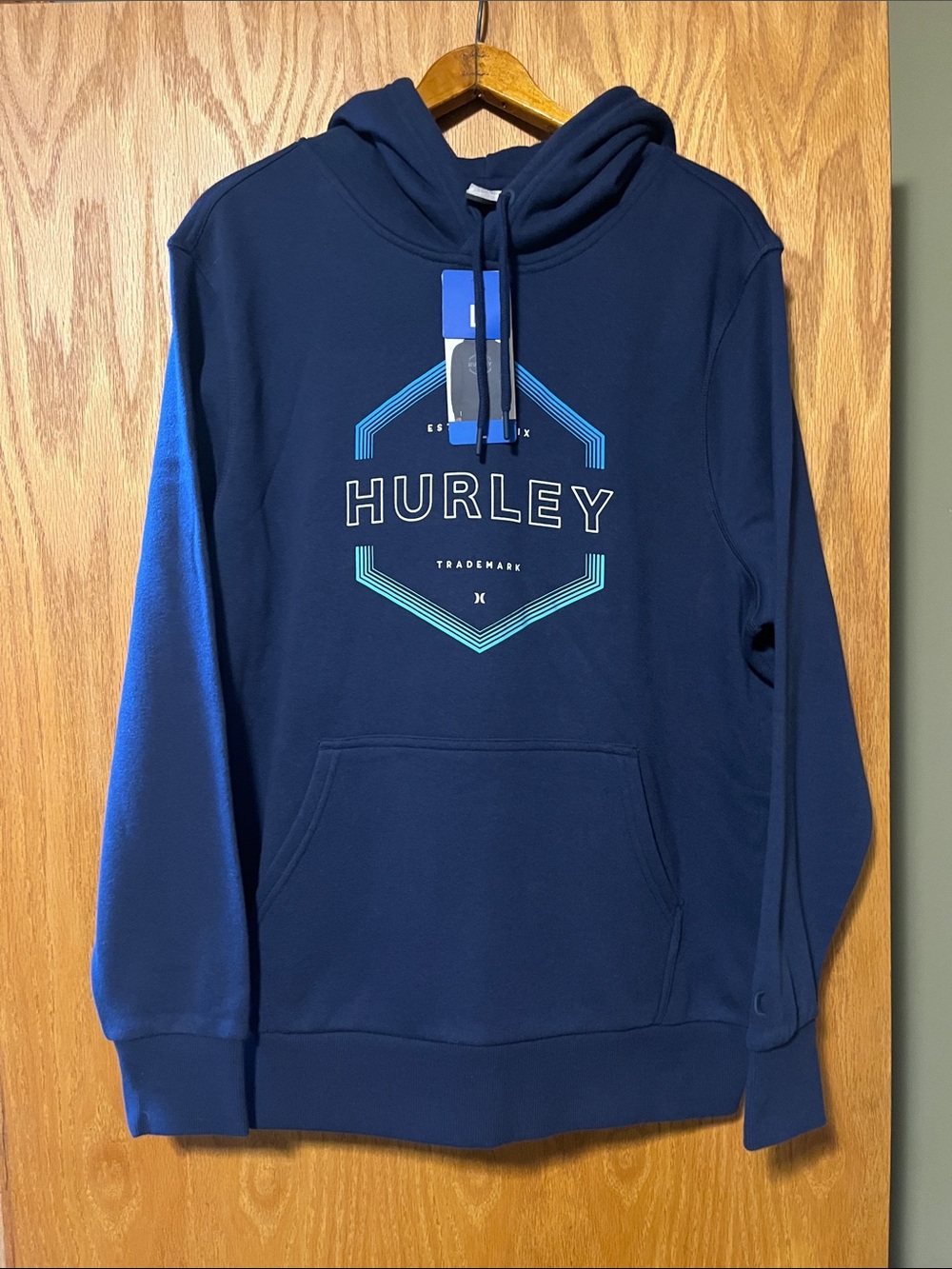 Hurley Men's Navy Hoodie with Teal Accent Logo